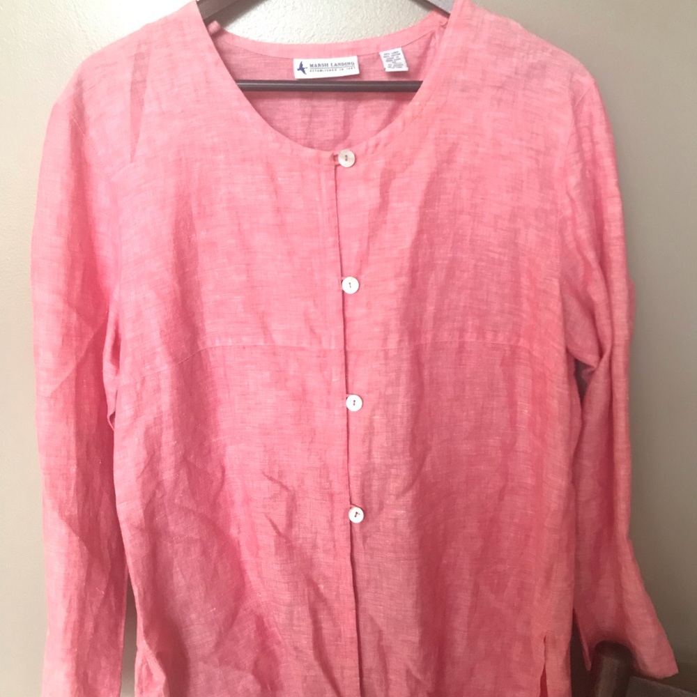 Salmon linen blend tunic blouse